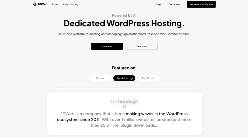 10web Powered by AI Dedicated WordPress Hosting